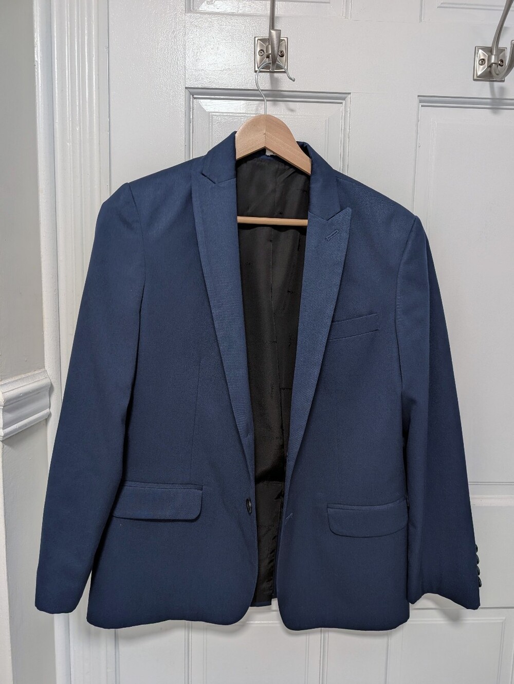 Calvin Klein Boys Navy Blue Suit Jacket Blazer Size 14 Husky Peak Lapel 1 Button